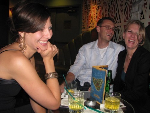 Ms. Tara Bruno, looking fine, Donald Mustard (designer of Shadow Complex designer), and Laura Heeb Mustard (PR queen) laughing it up.